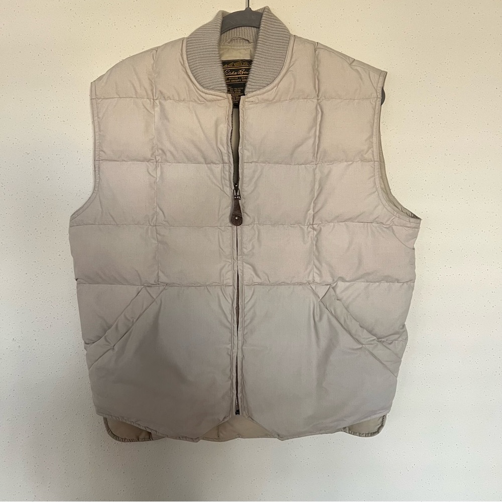 Vintage 1960s Eddie Bauer Goose Down Quilted Vest Sz-M Tan